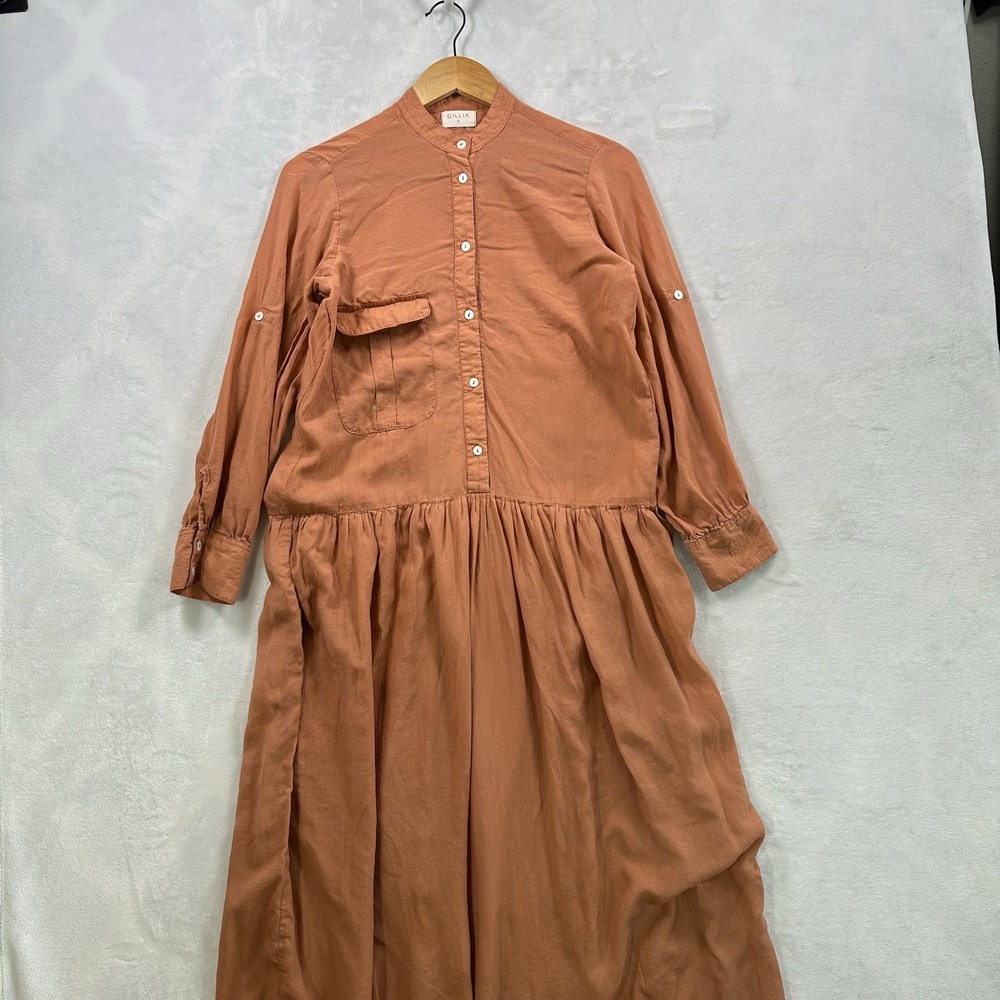 Gillia Long Sleeve Button-Down Shirtdress with a Drop Waist & Pockets Size S